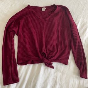 Maroon/Burgandy waffle tie front top